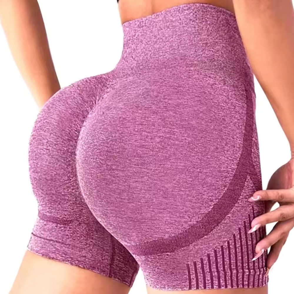 * Womens Lift Butt Seamless High Waist Yoga Workout Fitness Shorts Purple Sz S/M